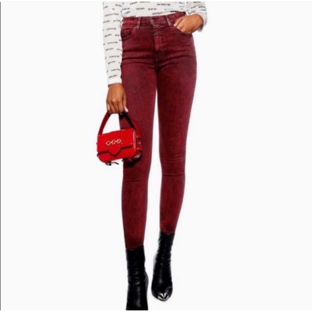 TOPSHOP JAIME- high waist Red Acid Wash Skinny jeans - Picture 5 of 13